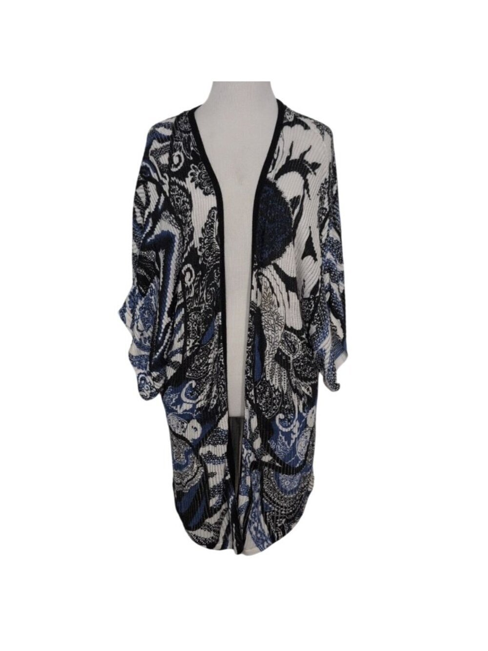 Chicos 3 Ribbed Floral Kimono Cardigan Womens Size XL Open Sweater Lightweight